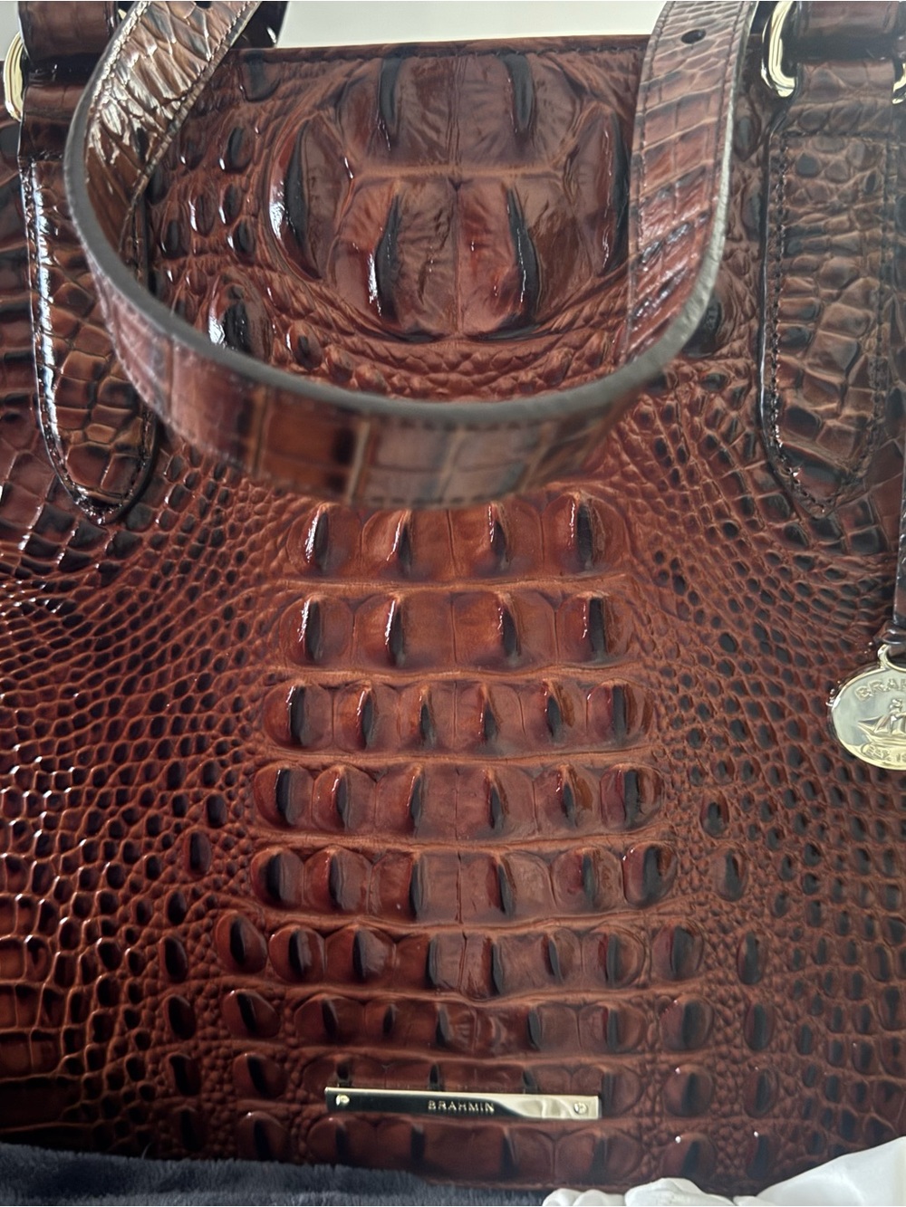 Brahmin Chestnut Croc-Embossed Satchel in Brown